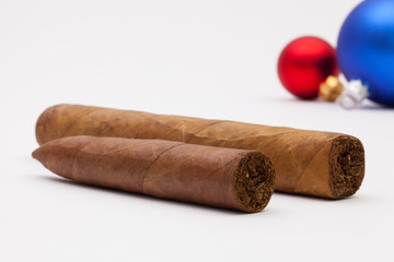 Luxury cuban cigars and Christmas decoration