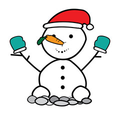 Snowman wearing a Santa hat on isolate background 