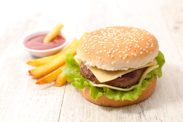 hamburger with french fries