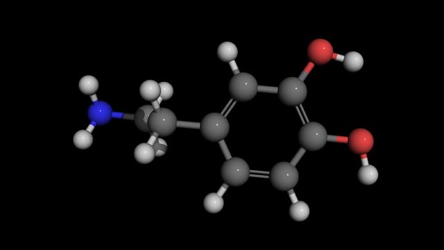 dopamine molecule model rotating. Dopamine is a neurotransmitter