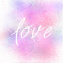 Love lettering on pastel watercolor background