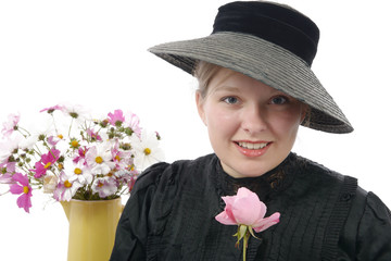 young woman in  vintage costume 1900s