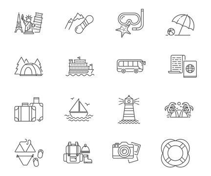 Travel and vacation set of vector icons