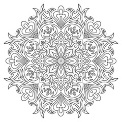 Ethnic mandala symbol for coloring book. Anti-stress therapy pattern. 