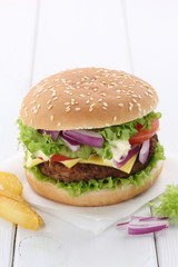 Cheeseburger Hamburger Textfreiraum Copyspace Fleisch Käse Toma