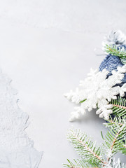Winter christmas background with fir tree snow branches