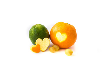 oranges and lime on white background