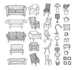 Vector illustration of furniture. Hand-drawn style