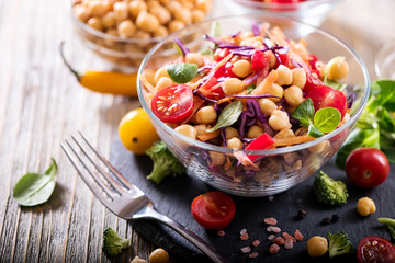 Healthy homemade chickpea and veggies salad, diet, vegetarian, v