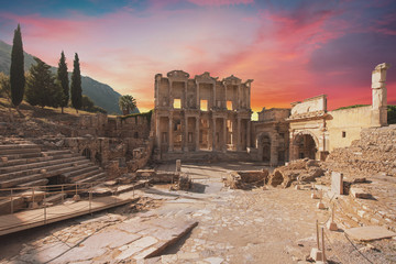 Celsus Library in Ephesus, Turkey - obrazy, fototapety, plakaty