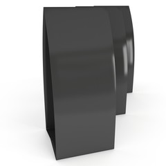 Three black paper tent cards. 3d render illustration isolated. Table cards mock up on white background.