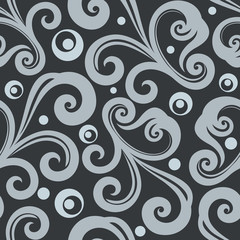 Monochrome  seamless floral wallpaper vector pattern.