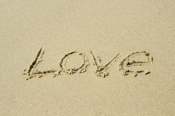 love, word drawn on the beach