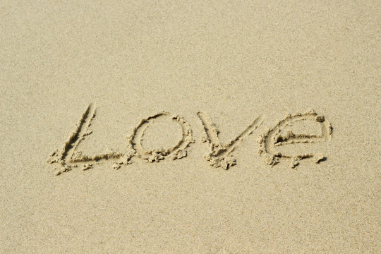 love, word drawn on the beach