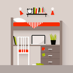 Vector illustration of a bedroom. Flat design illustration