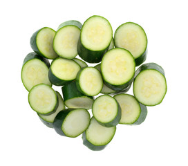 Sliced Italian squash on a white background top view.