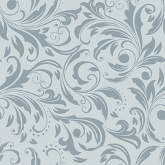 Seamless grey and white floral vector pattern.