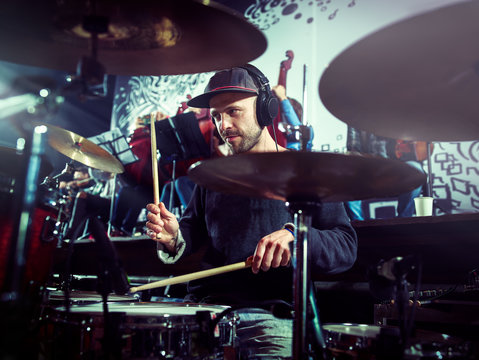 The musician at the rehearsal.