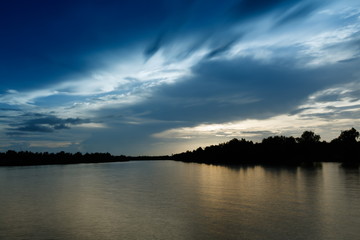 Fototapeta na wymiar Beautiful blue sky in twilight time at river, long exposure shot