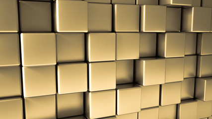 Metal background with yellow glossy cubes, 3d illustration, 3d r