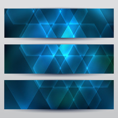 Abstract hexagon dark blue banner set background with glow