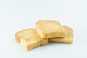 Garlic bread slice baked on white background
