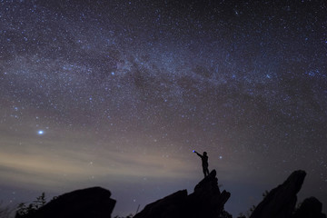 Fototapeta premium Man watching star in the most beautiful time