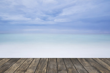 Wooden floor with blur seascape