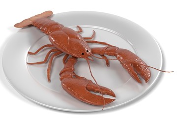 3d render of lobster on plate