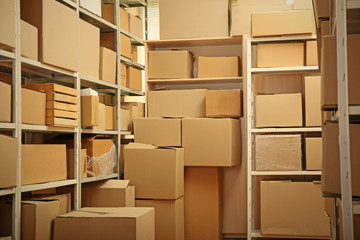 Modern warehouse full of cardboard boxes