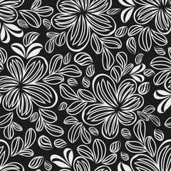 Seamless line art black and flower vector background