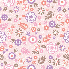 Seamless Pattern with flowers and leafs. Ideal for printing onto