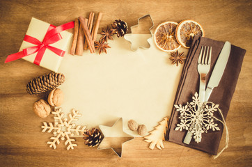 Culinary Background. Christmas Postcard with Empty Paper.