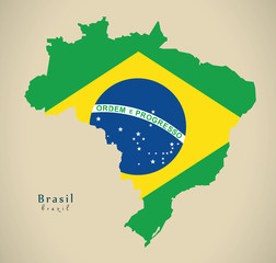Modern Map - Brasil coloured BR Brazil Illustration