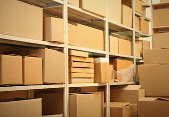 Modern warehouse full of cardboard boxes