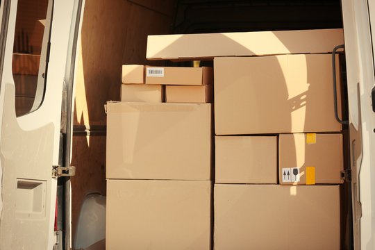Delivery service van loaded with packages