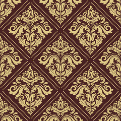 Damask vector classic golden pattern. Seamless abstract background with repeating elements. Orient background