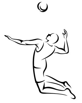 recommend clip art: volleyball player serving the ball - black and white vector outline
