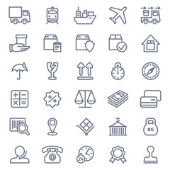 Linear icons set of logistics and delivery. Vector illustration