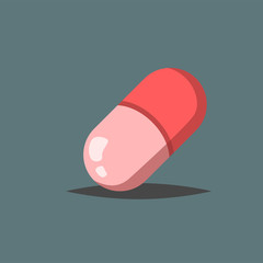 Flat vector pink capsule icon isolated on gray background, Medical Tablet symbol in cartoon style for design