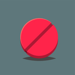 Flat vector red Drug icon isolated on gray background, Medical Tablet symbol in cartoon style for design