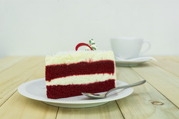red velvet cake for tea time on wood table - can use to display or montage on product