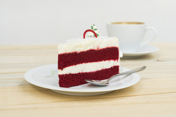 red velvet cake on wood texture table - can use to display or montage on product