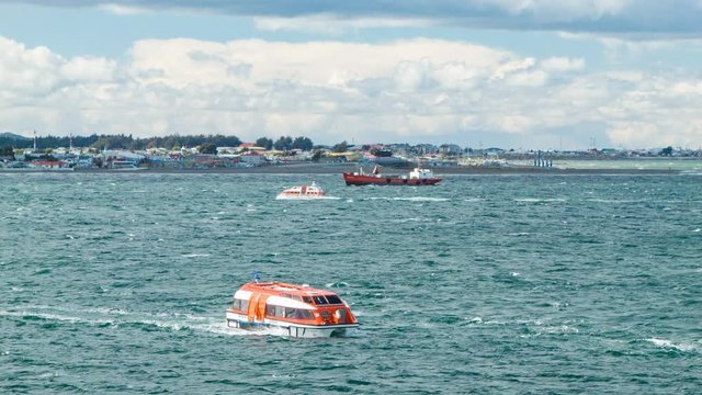 Punta Arenas Chile Tenderboats Transporting Passengers Between Cruise Ships and Land during their Port of Call