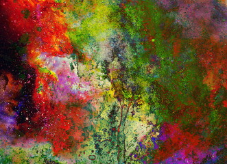 Obraz na płótnie Canvas Watercolor abstract painting and computer collage. Color background with spots.