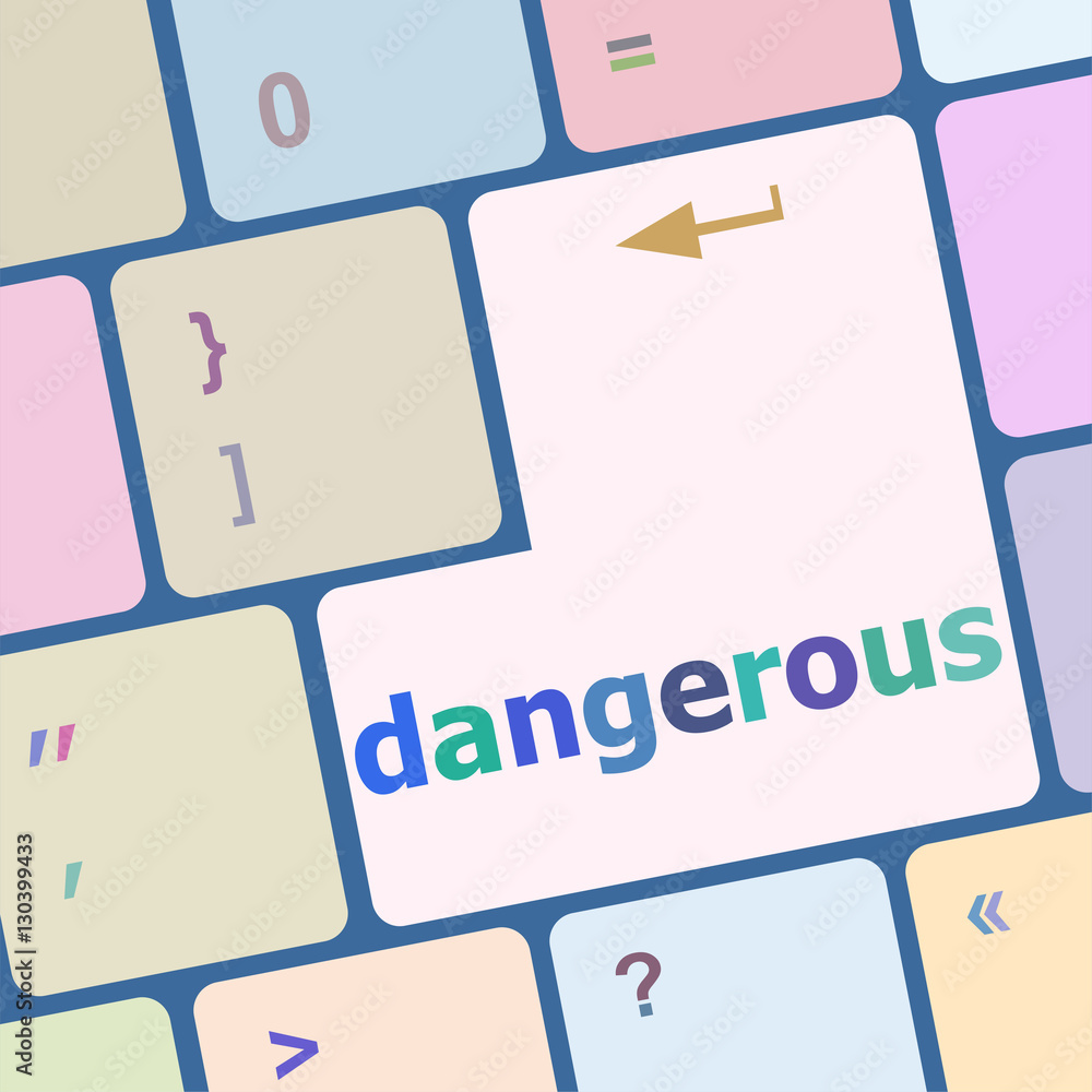 Poster dangerous word on computer key. security concept