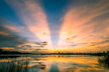 sunset on the lake landscape