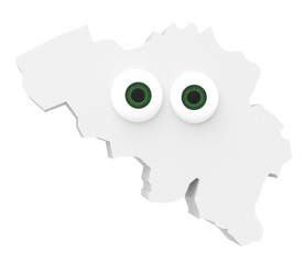 Cartoon Country Map Belgium With Big Eyes Isolated On White Background, 3d illustration