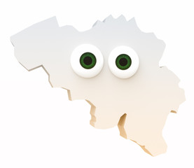 Cartoon Country Map Belgium With Big Eyes Isolated On White Background, 3d illustration