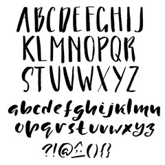 Hand drawn font made by dry brush strokes. Grunge style alphabet